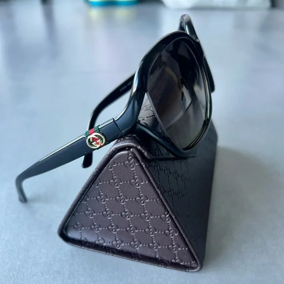 Gucci Black Gradient square Sunglasses monogram wrap sun beach eyewear pool cat - Picture 3 of 9